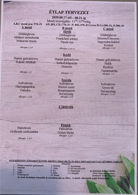 Heti menü 2020/34.hét